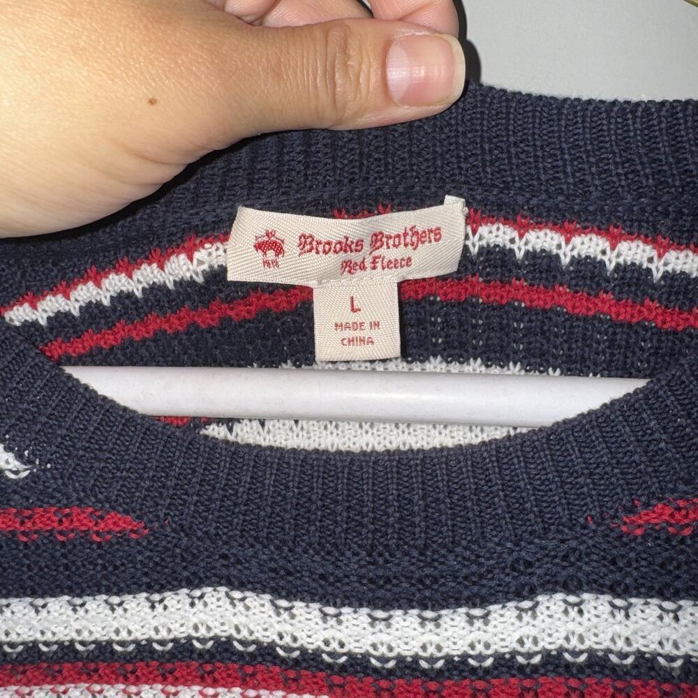 Brooks Brothers Striped Pointelle Cotton Sweater Size L Blue Red White - Picture 4 of 7